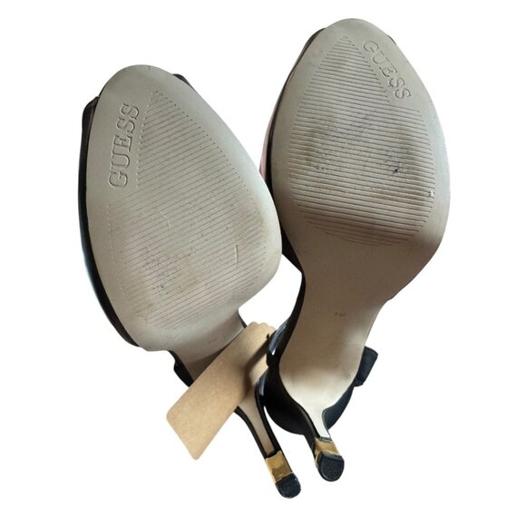 GUESS Hilarie Black Leather Peep Toe Sz 9 Heels - Picture 7 of 8